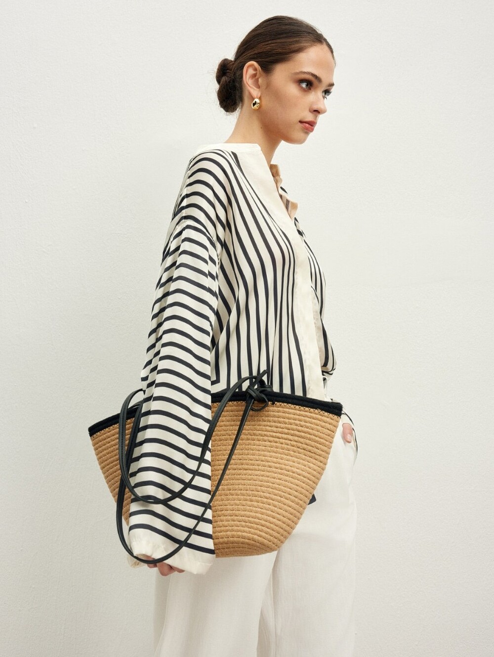 Oversized Satin Striped Button Down Blouse - Picture 8 of 9